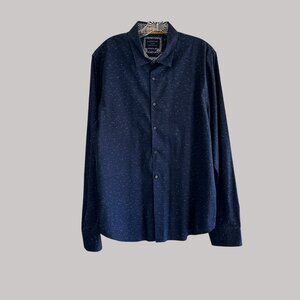 Cactus Man Men's Navy Blue Long Sleeve Button-Up Shirt With Speckled Design XL